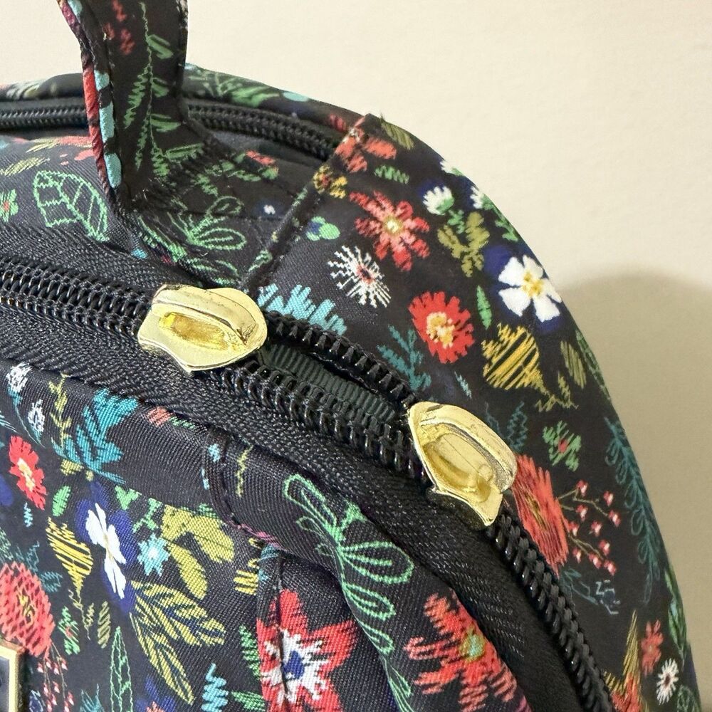 Disney X Jujube Black Floral Mickey Mouse Backpack Missing Pulls -See Photos - Picture 6 of 15